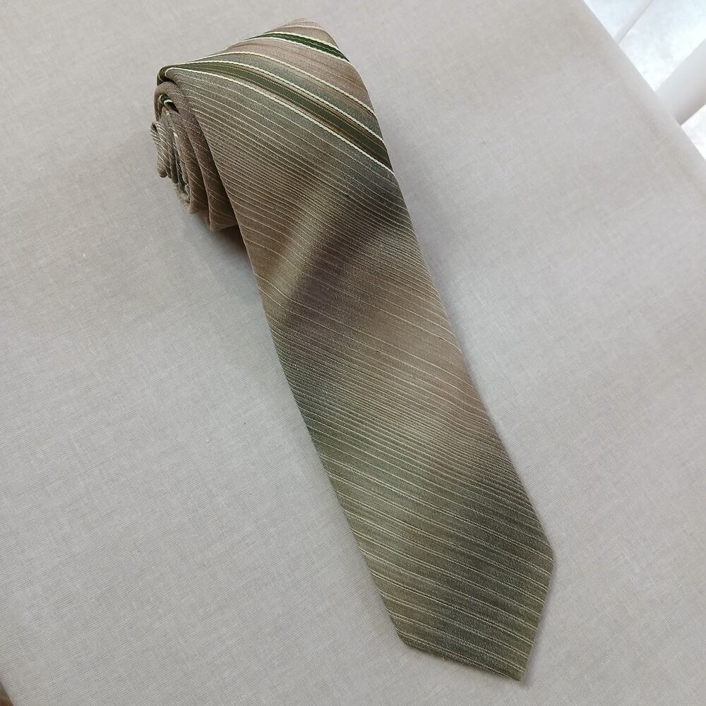 Wembley Vintage Neutral Striped Necktie 60s 70s for brown, green, or black suit